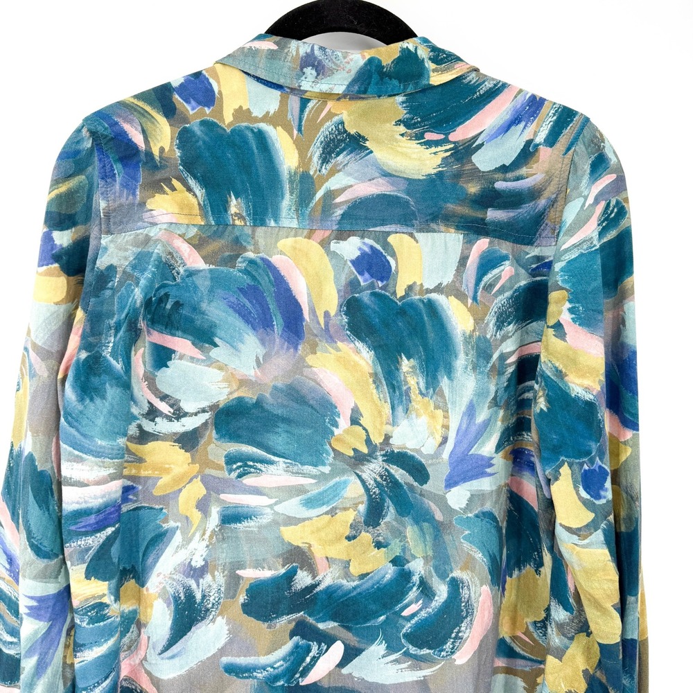 FDJ French Dressing Jeans Abstract Brushstroke Button Down Blouse Teal Small - Picture 5 of 8